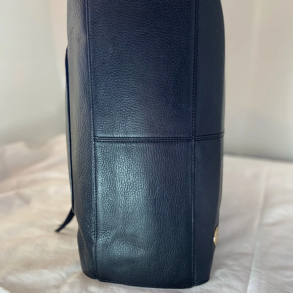 Vince Camuto Black Leather Tote Bag Elvan Style Gold Hardware Work Bag - Picture 13 of 16